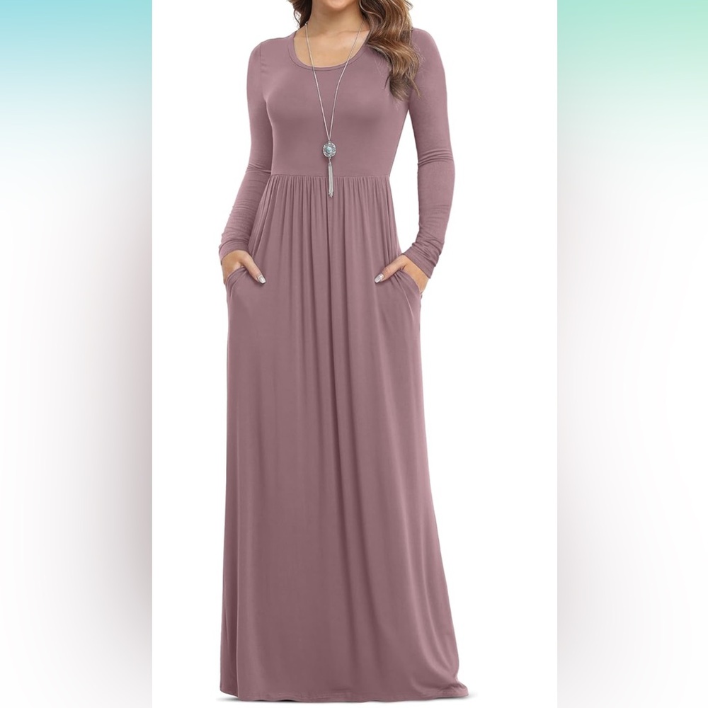 Elegant Mauve Long Sleeve Maxi Dress